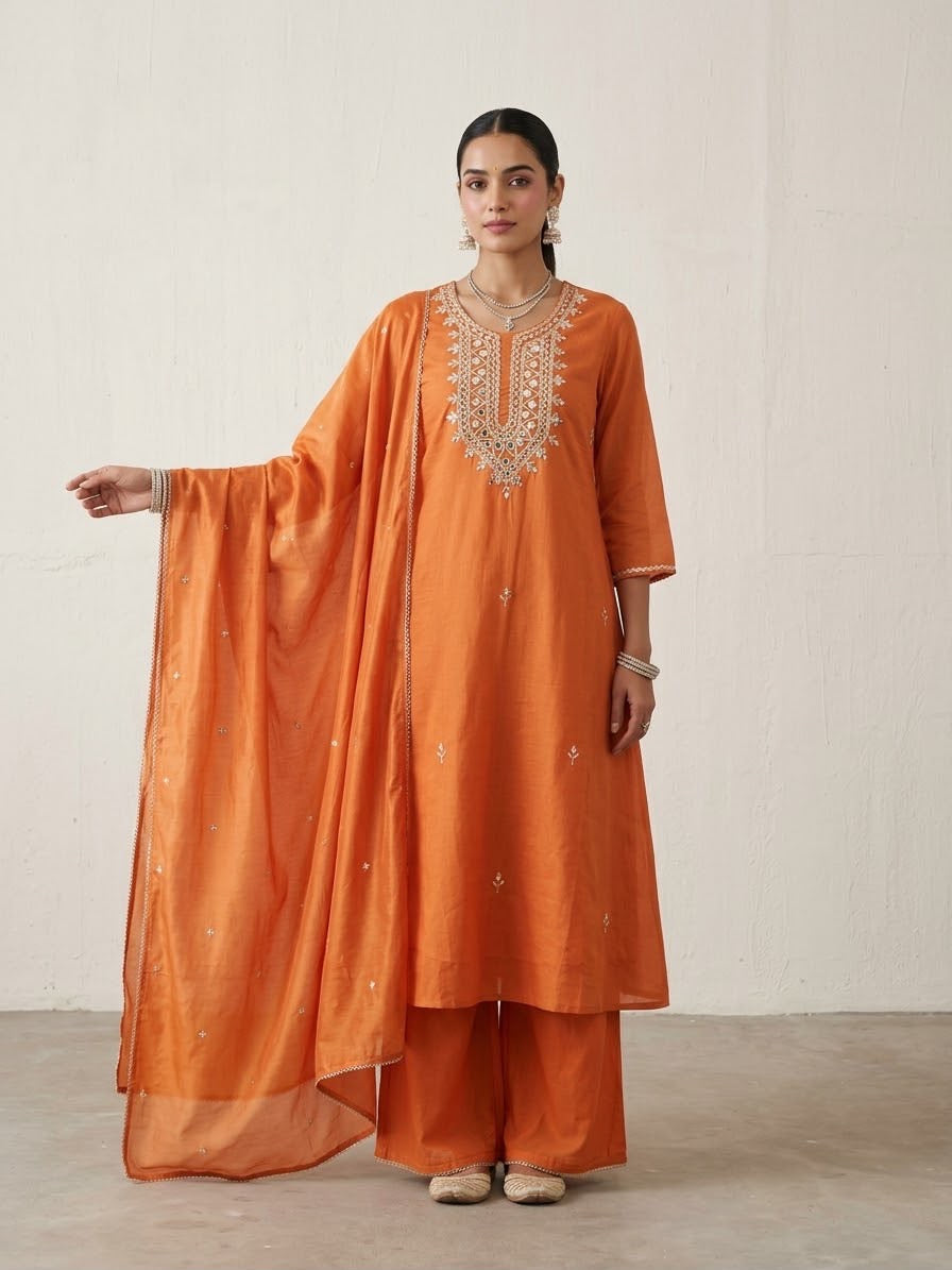 Banarasi Mul Chanderi With Linning And All Hand Embroidery MLC42