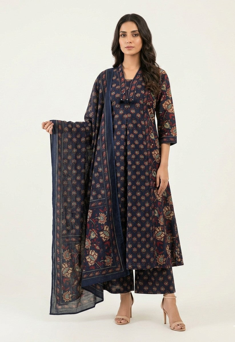 Pure Cotton A Line Anarkali Dupatta Set With Embrodery ANK036