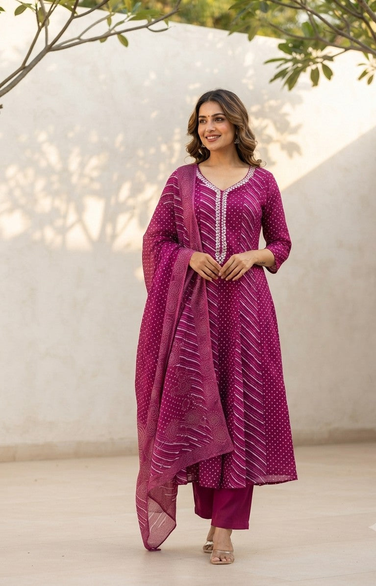 Premium Mul Cotton Lehriya Dupatta Set With Inner MC036