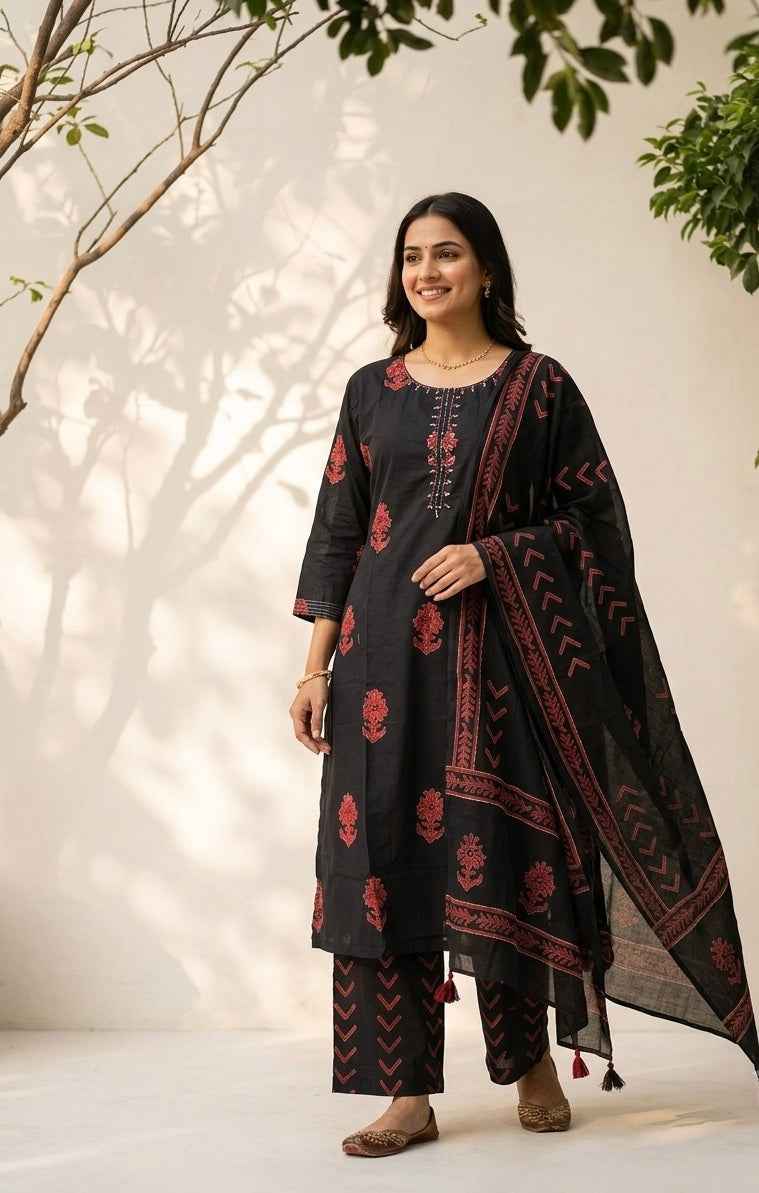 Pure Cotton Dupatta Set In Plus Size