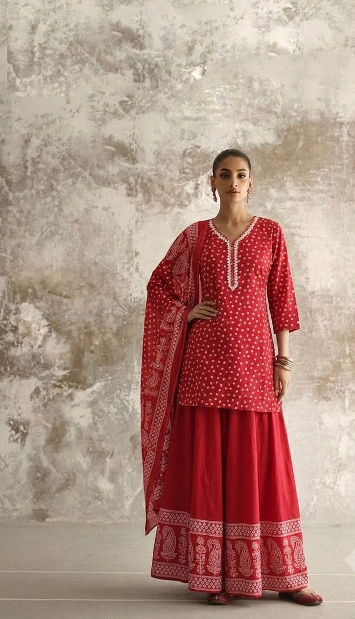Short Length Cotton Dupatta Set With Skirt CS0349