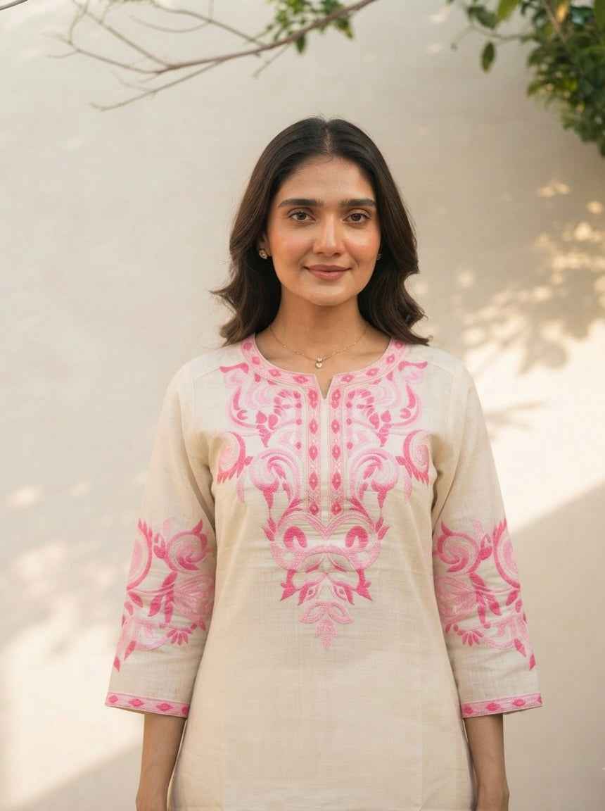 Embroidered Cotton Chanderi Dupatta Set With Lining CS0306