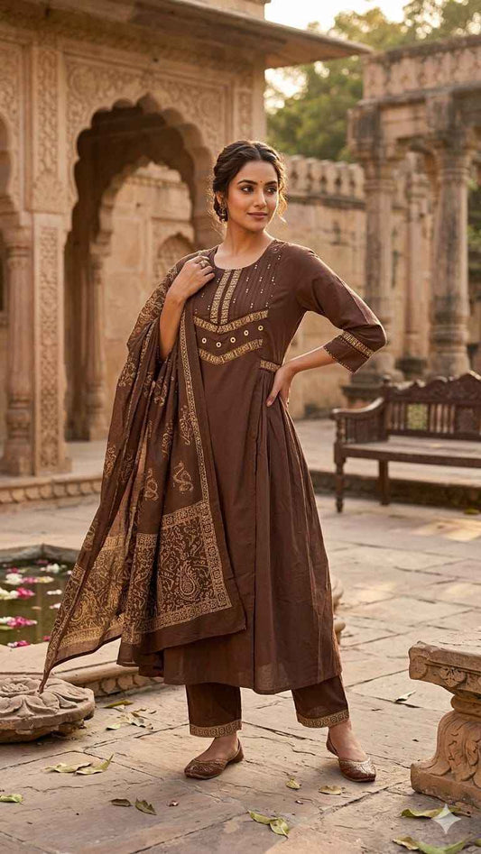 Premium cotton solid beas A line dupatta set CS0283