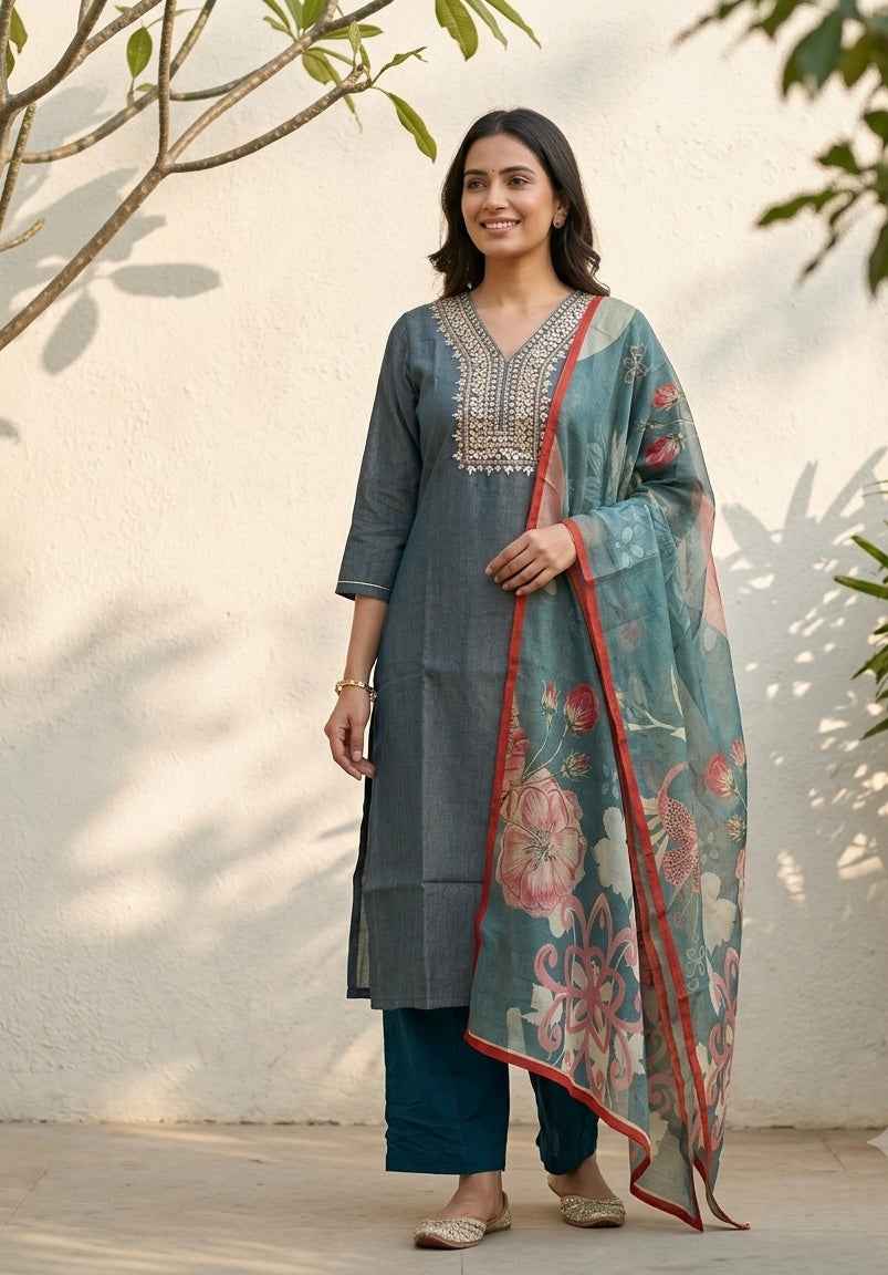 Pure shimmer Chanderi Dupatta Set
