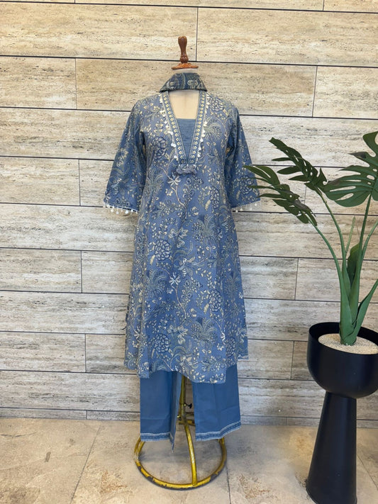 Pure Cotton A Line Dupatta Set
