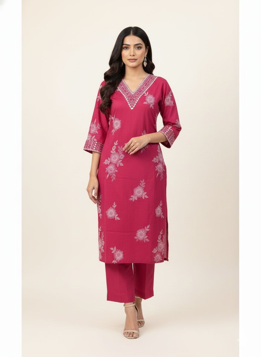 Pure Cotton Three Piece Dupatta Set -CS0104