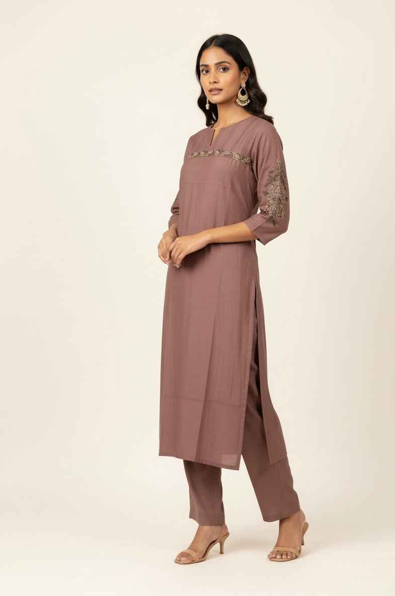 Muslin Solid Base Embroidered Pant Set MS001