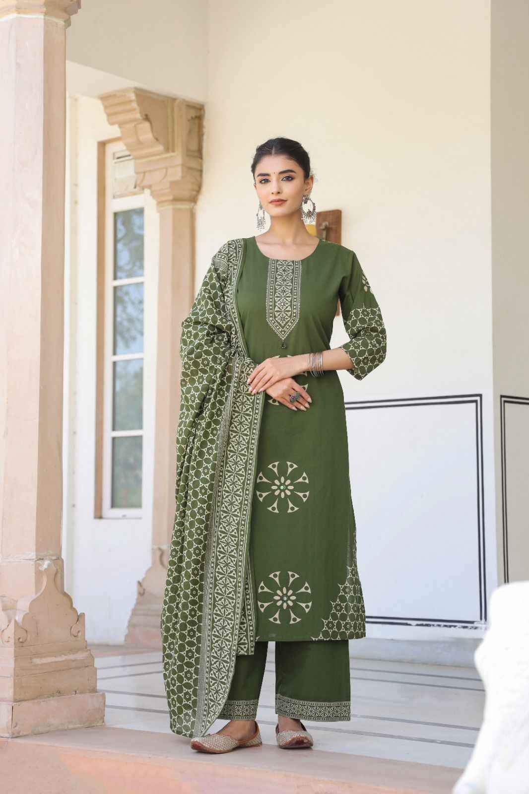 Pure Cotton Three Piece With Printed Dupatta Set