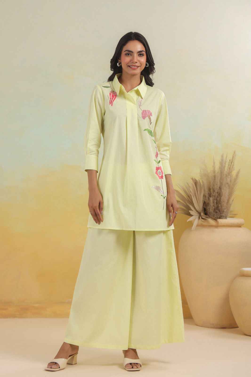 Solid Base Embroidered Co Ord Set COS001