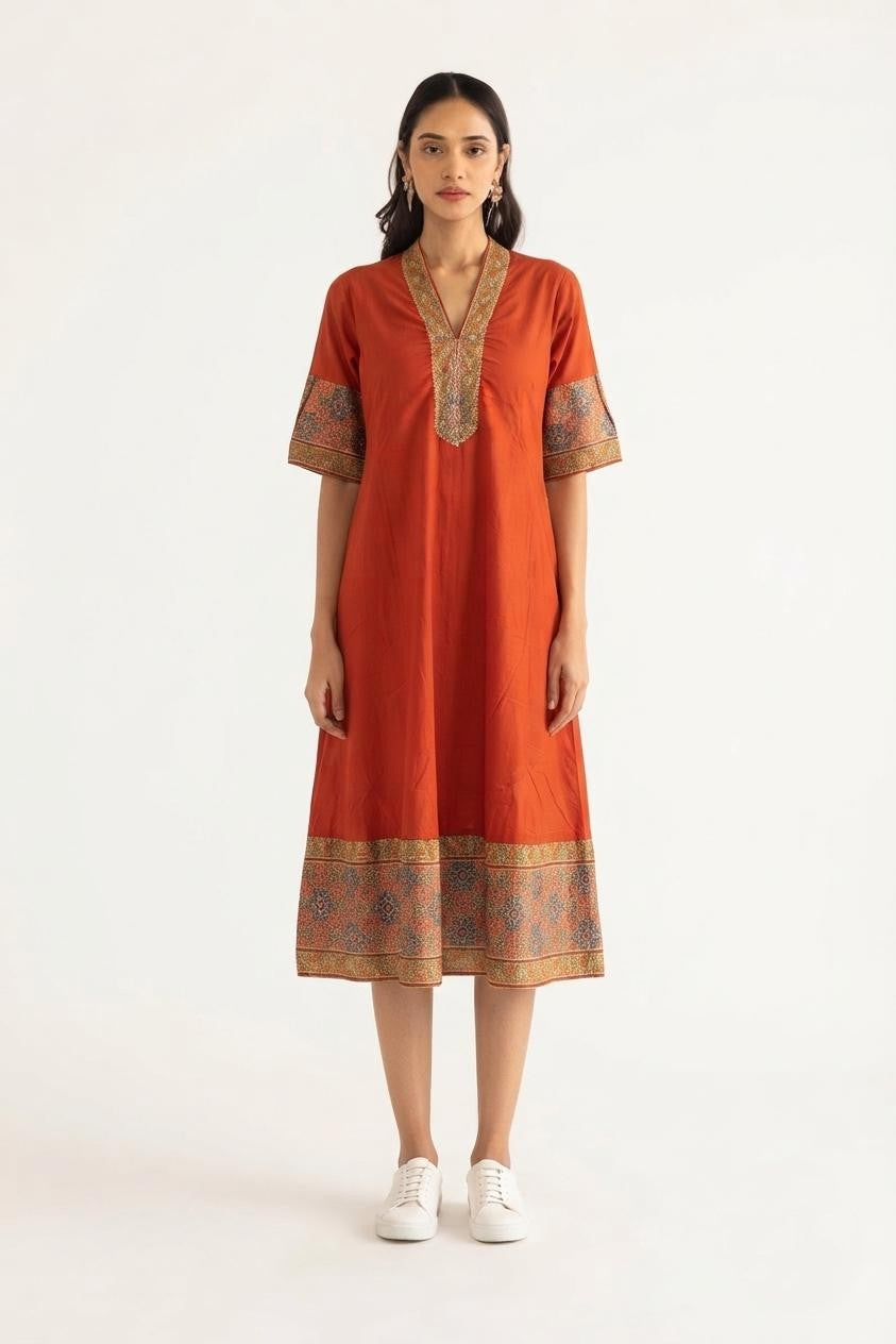 Printed Cotton One Piece Dress