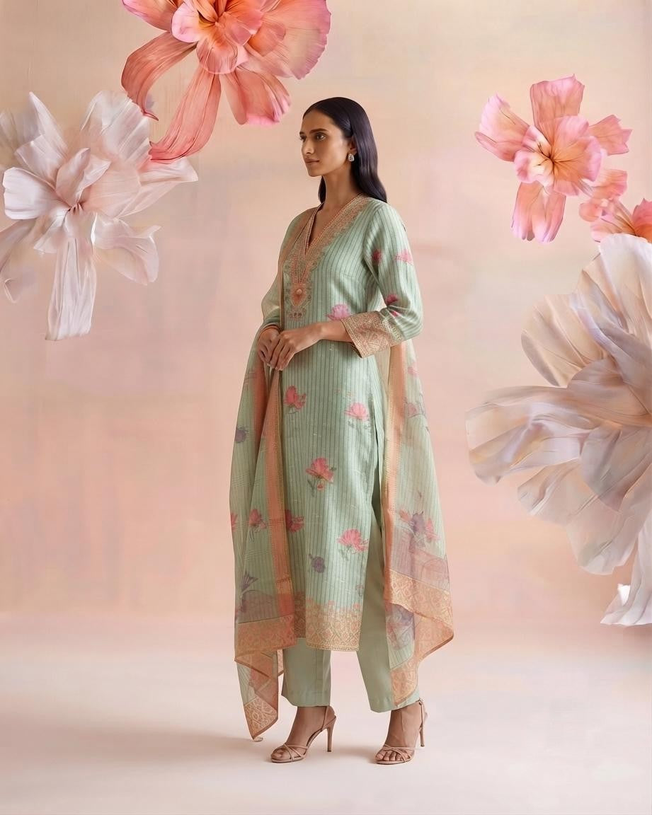 Printed Kota Doriya Dupatta Set