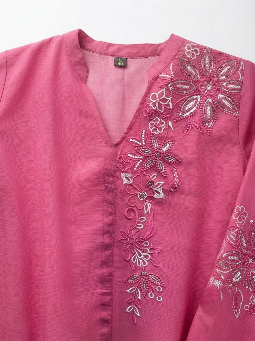 Pure Chinon Co-Ord Set With Embroidery