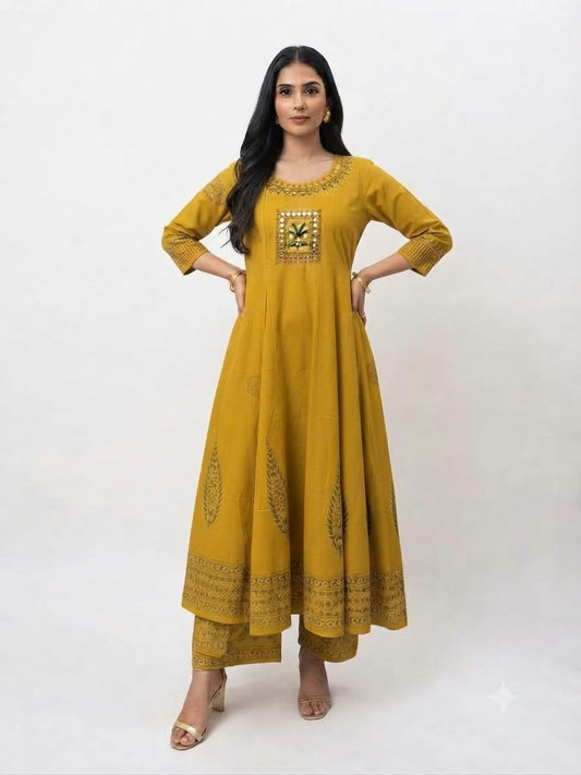 Pure Cotton Three Piece Anarkali Dupatta Set