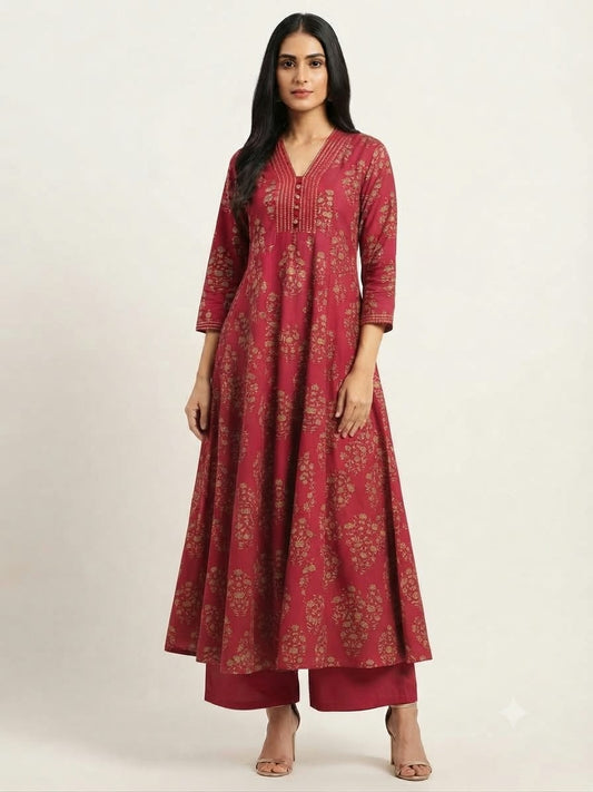 Pure Cotton Three Piece Anarkali Dupatta Set