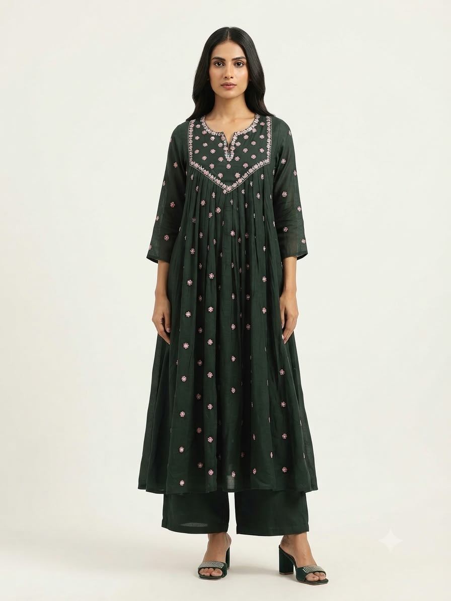 Pure Mul Cottom Three Piece Anarkali Dupatta Set