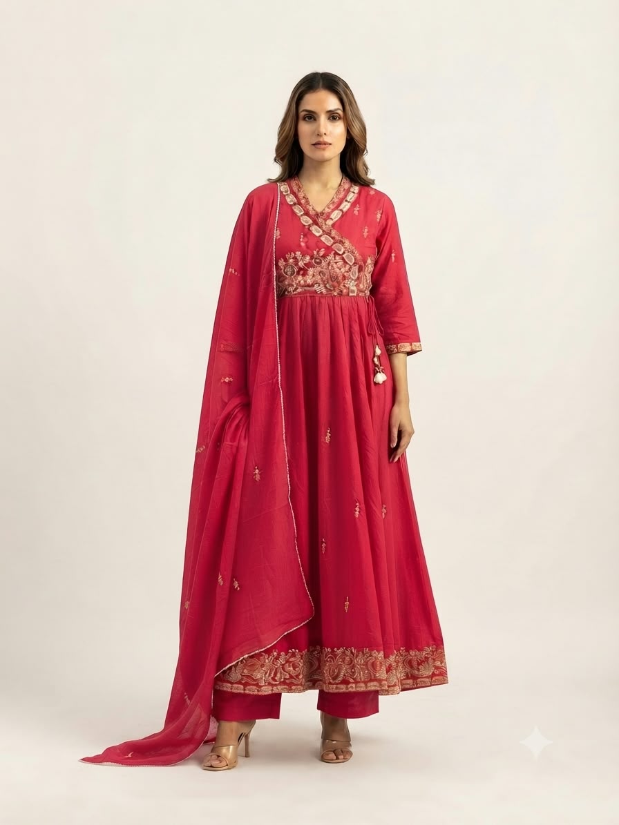 Pure Cotton Three Piece Anarkali Dupatta Set