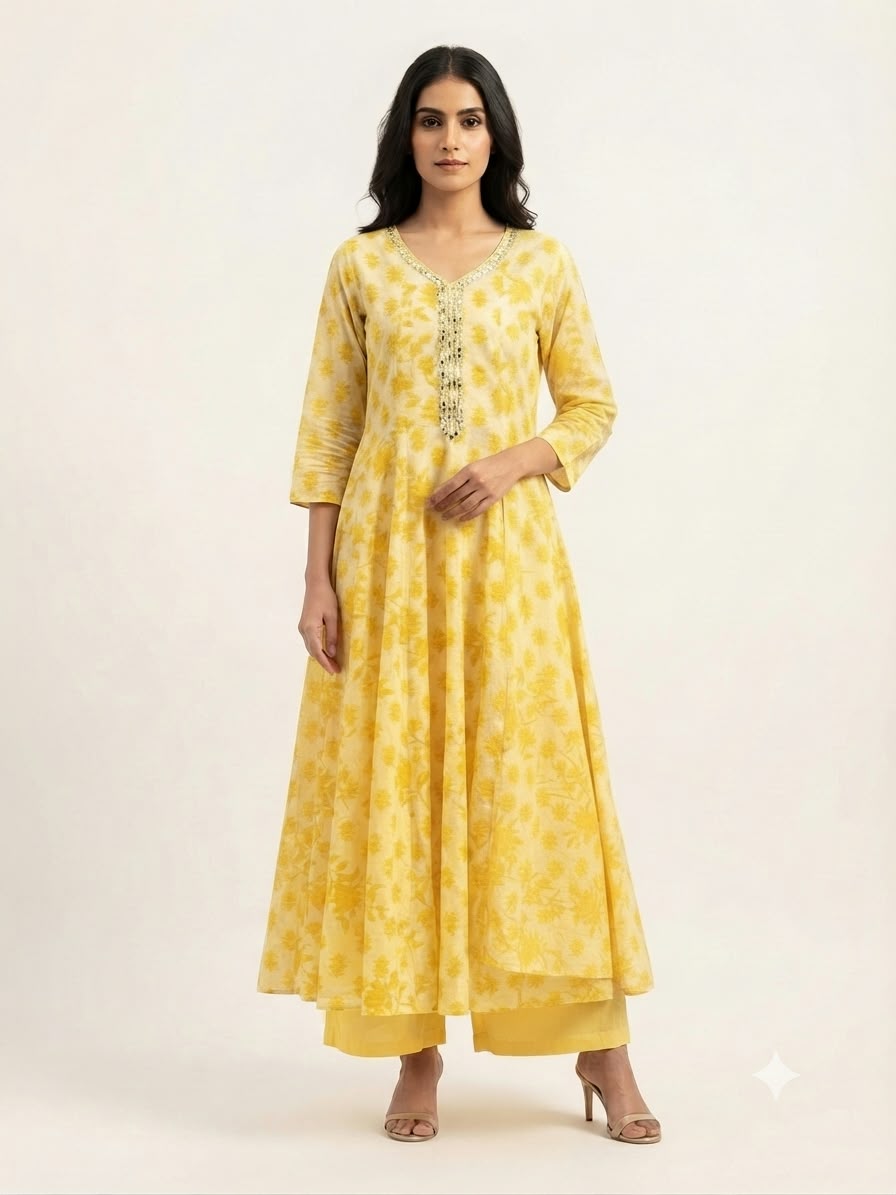 Pure Mul Cotton Three Piece Anarkali Dupatta Set