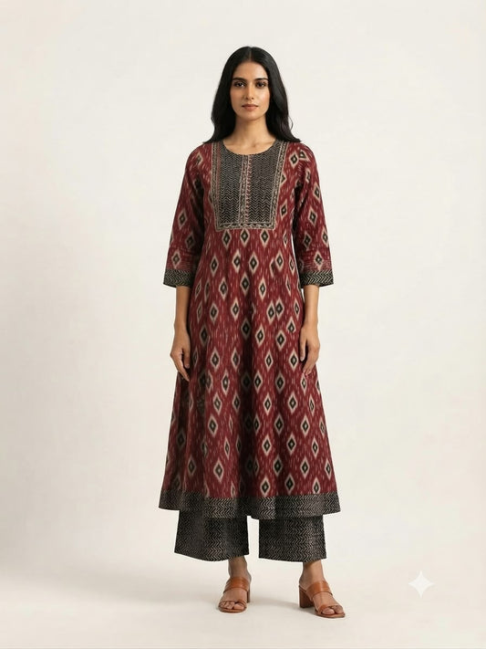 Pure Cotton Three Piece Anarkali Dupatta Set