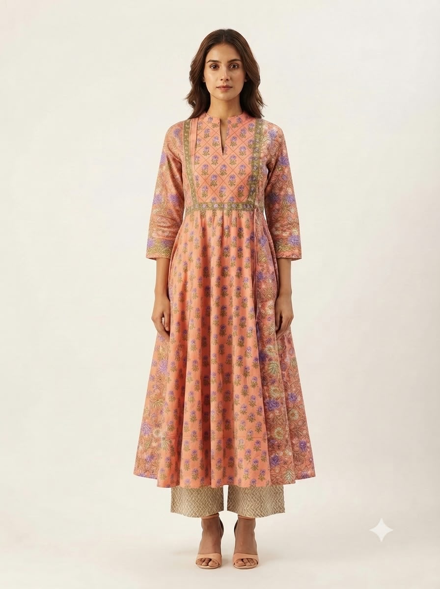 Pure Cotton Three Piece Anarkali Dupatta Set