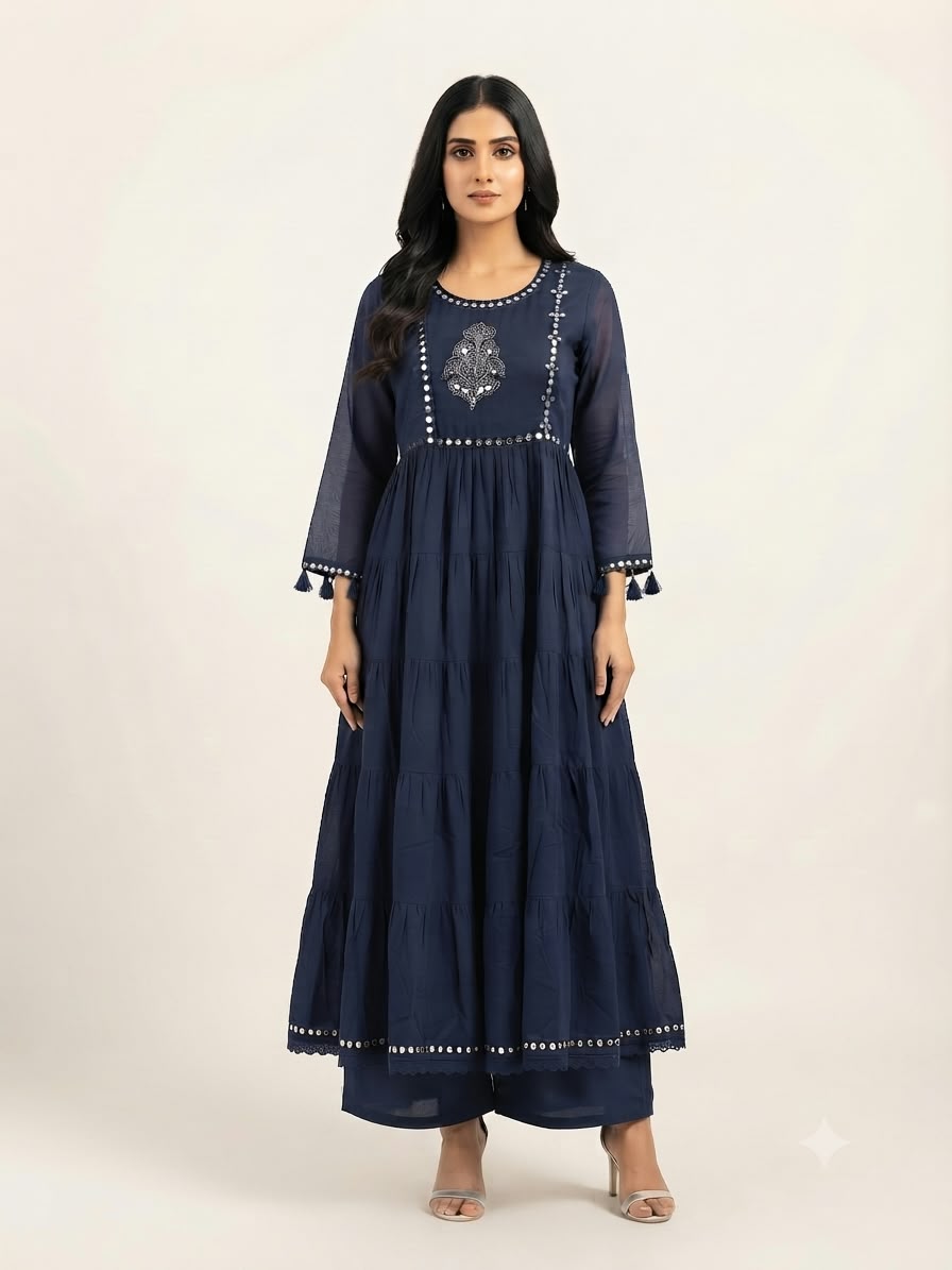 Pure Mul Cotton Three Piece Anarkali Dupatta Set
