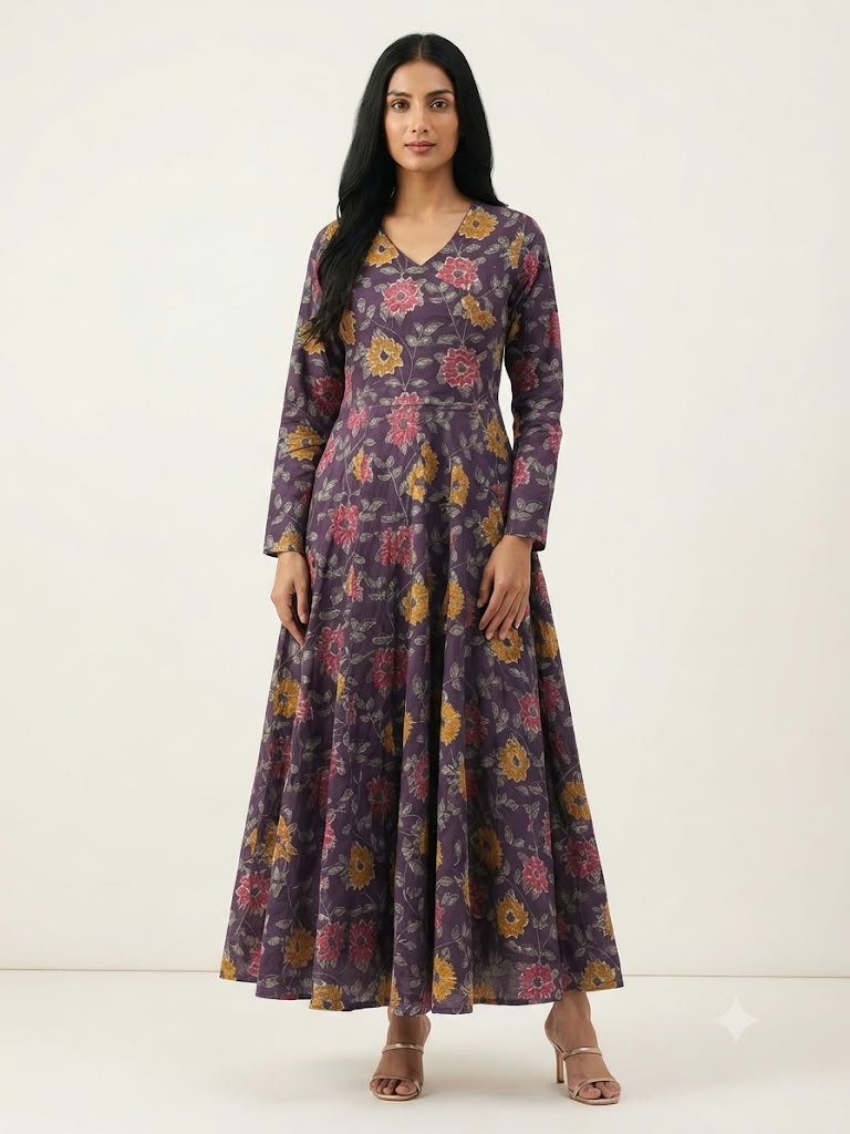 Pure Cotton Three Piece Anarkali Dupatta Set