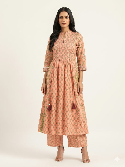 Pure Cotton Three Piece Anarkali Dupatta Set