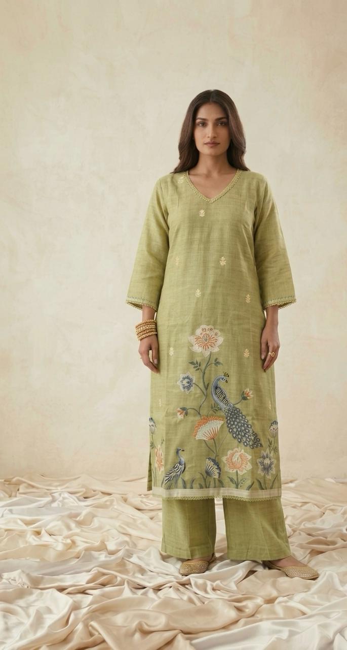 Pure Chanderi Three Piece Dupatta Set With Inner CHS053