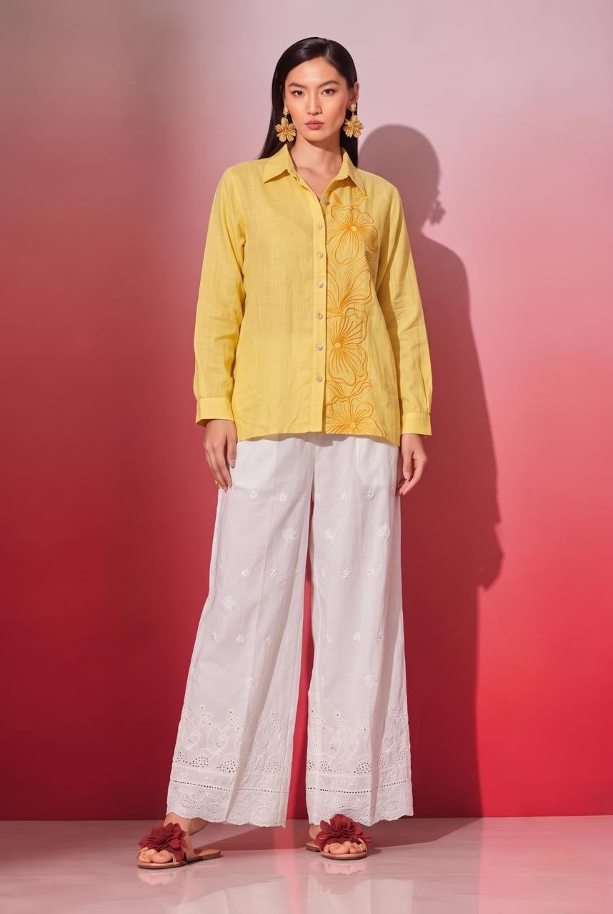 Embroidered Co-Ord Set In Slub Cotton Fabric COS188