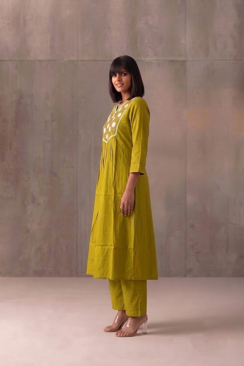 Pure Muslin A Line Two Piece Pant Set