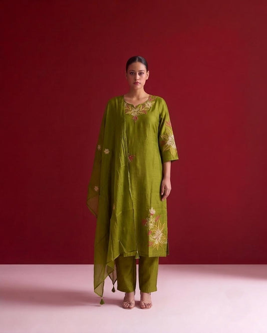 Embroidered Dupatta Set In Mul Chanderi Fabric MLC33