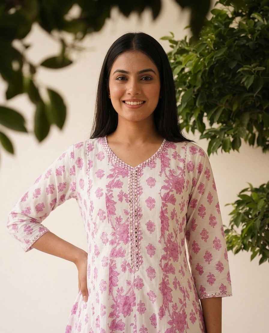 Premium Cotton A Line Anarkali Dupatta Set