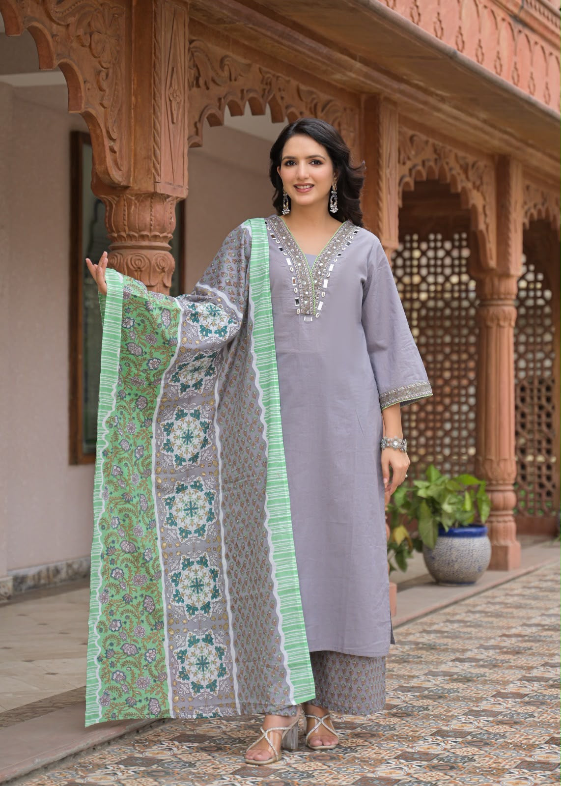 Premium Cotton dupatta set with original mirror CS0233
