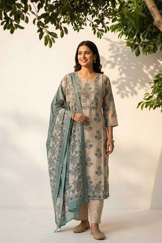Pure Chanderi Printed Dupatta Set
