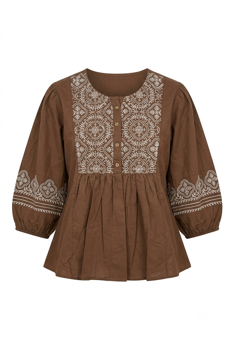 Embroidered Short Top In Cotton