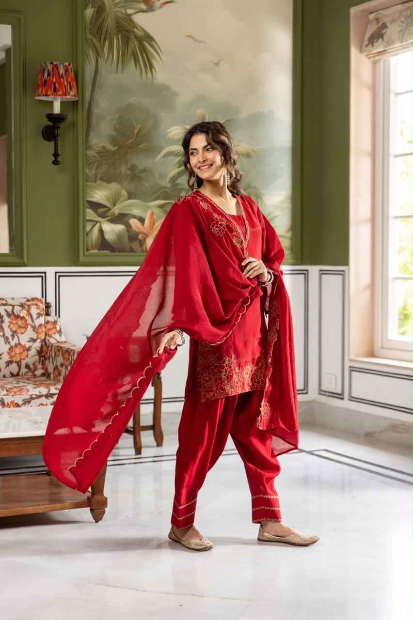 Festive Chanderi Silk Set with Farsi Salwar CHS023