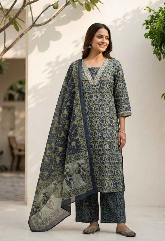 Pure Cotton Dupatta Set In Plus Size