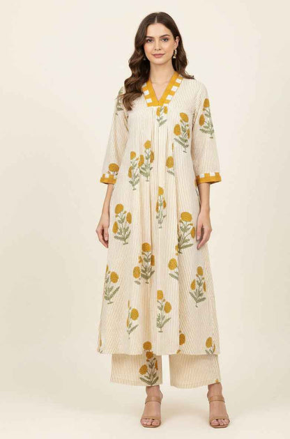 Pure Cotton A Line Two Piece Pant Set