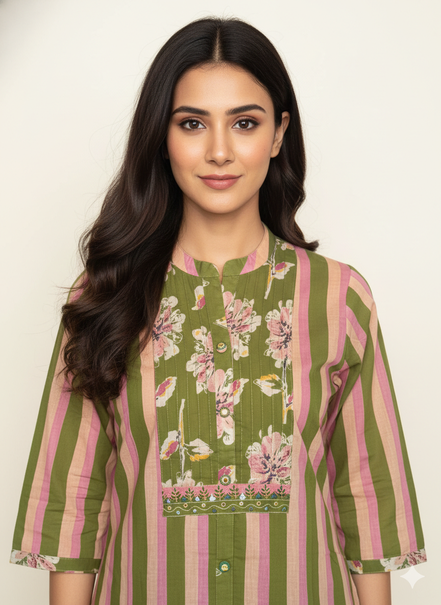Pure Cotton Three Piece Dupatta Set  CS0148