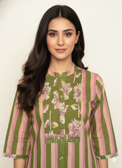 Pure Cotton Three Piece Dupatta Set  CS0148