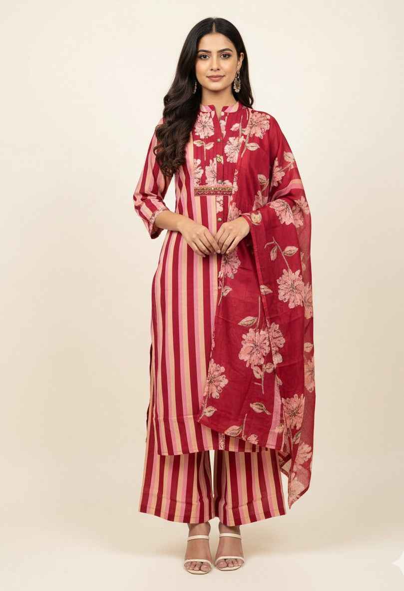 Pure Cotton Three Piece Dupatta Set