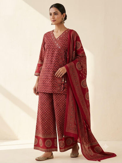 Pure Cotton Angrakha Style Short Kurta Dupatta Set CS0401 (Prebooking)