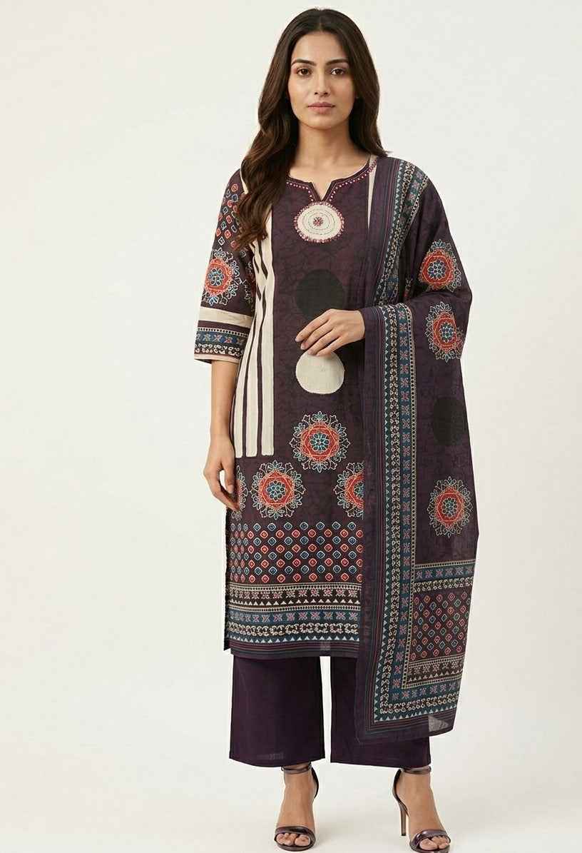 Pure Cotton Three Piece Dupatta Set CS0250