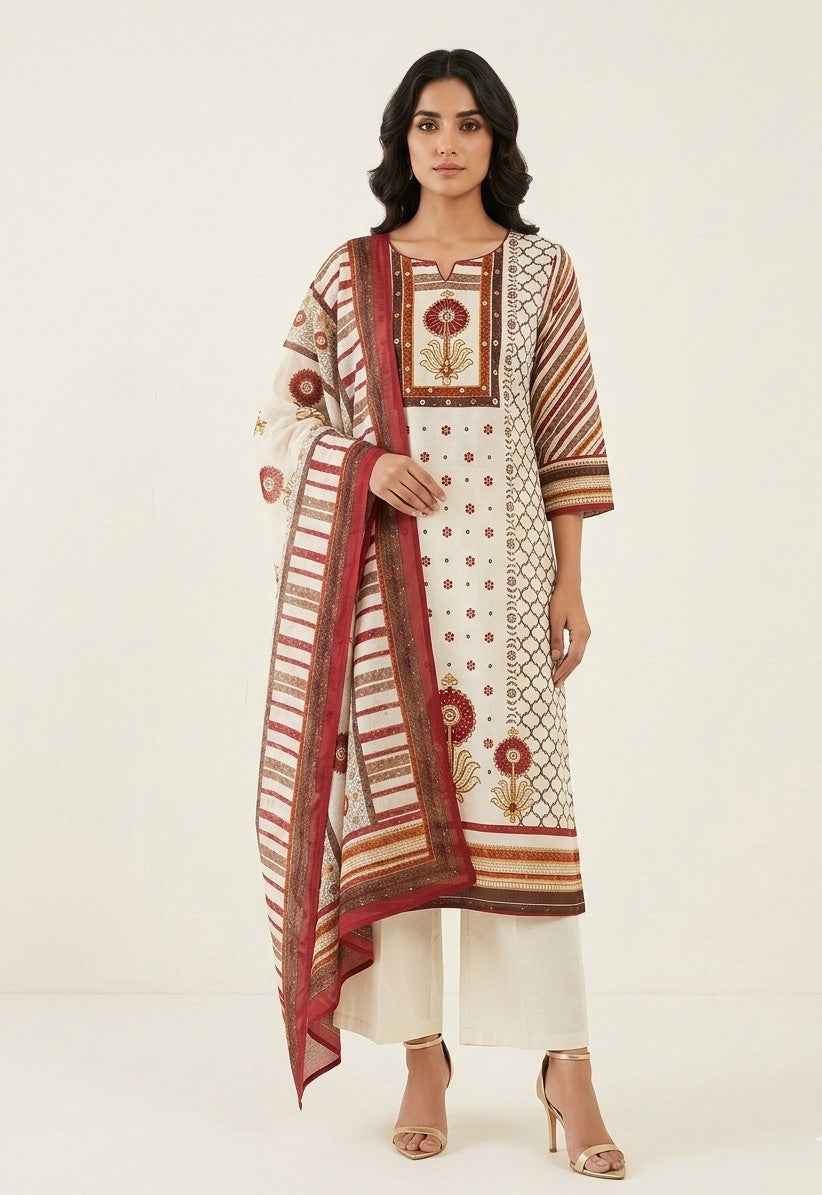 Pure Cotton Three Piece Dupatta Set CS0254