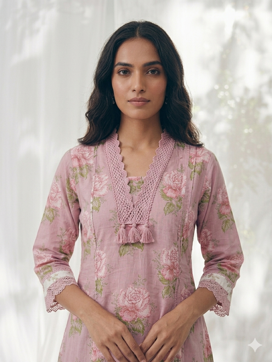 Pure Cotton A Line Floral Print Anarkali Dupatta Set With Palazzo  CS0221