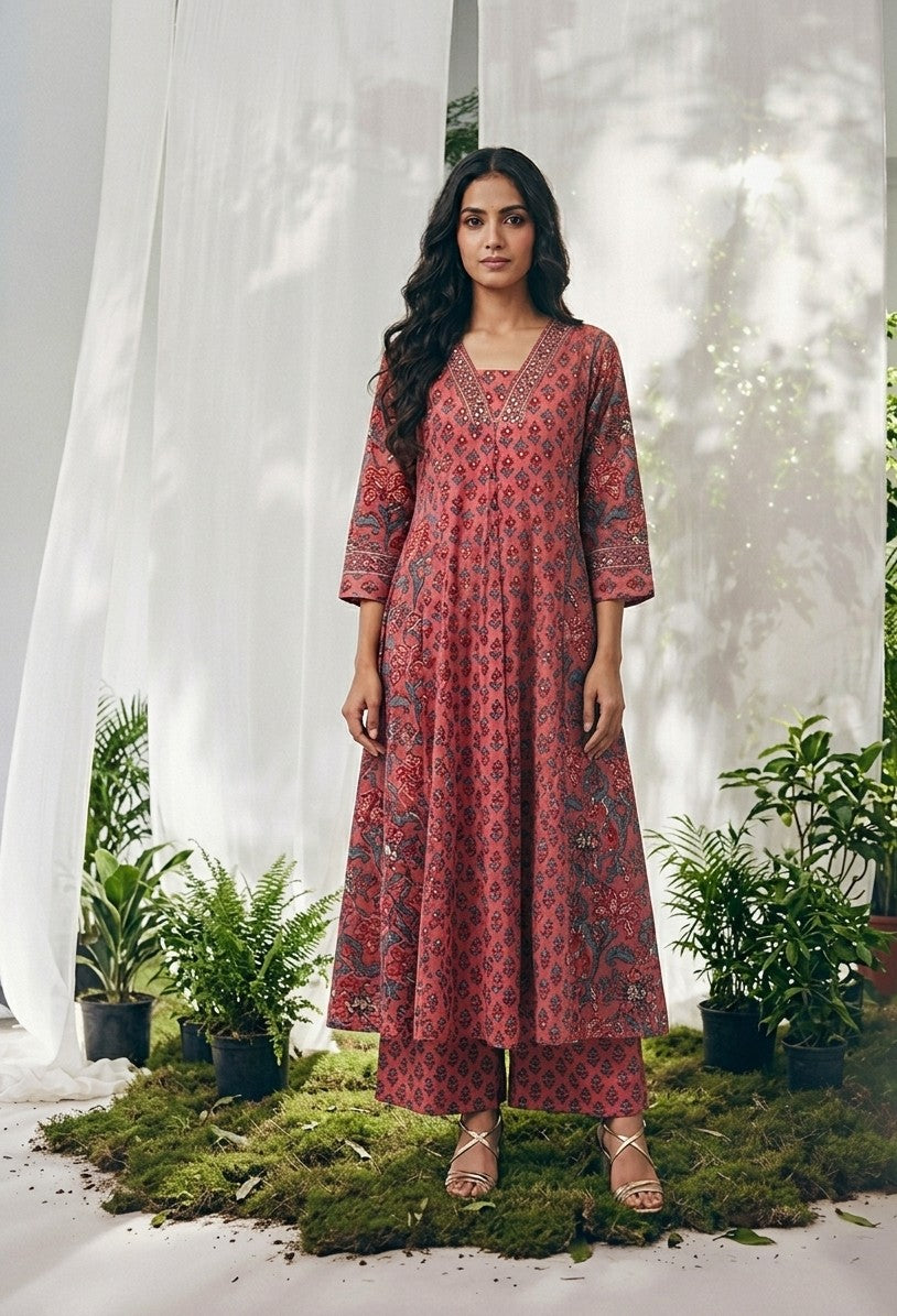 Pure Cotton A Line Anarkali Dupatta Set ANK043