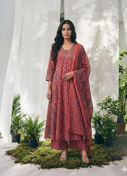 Pure Cotton A Line Anarkali Dupatta Set ANK043