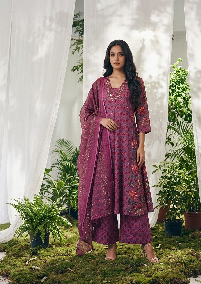 Pure Cotton A Line Anarkali Dupatta Set ANK043