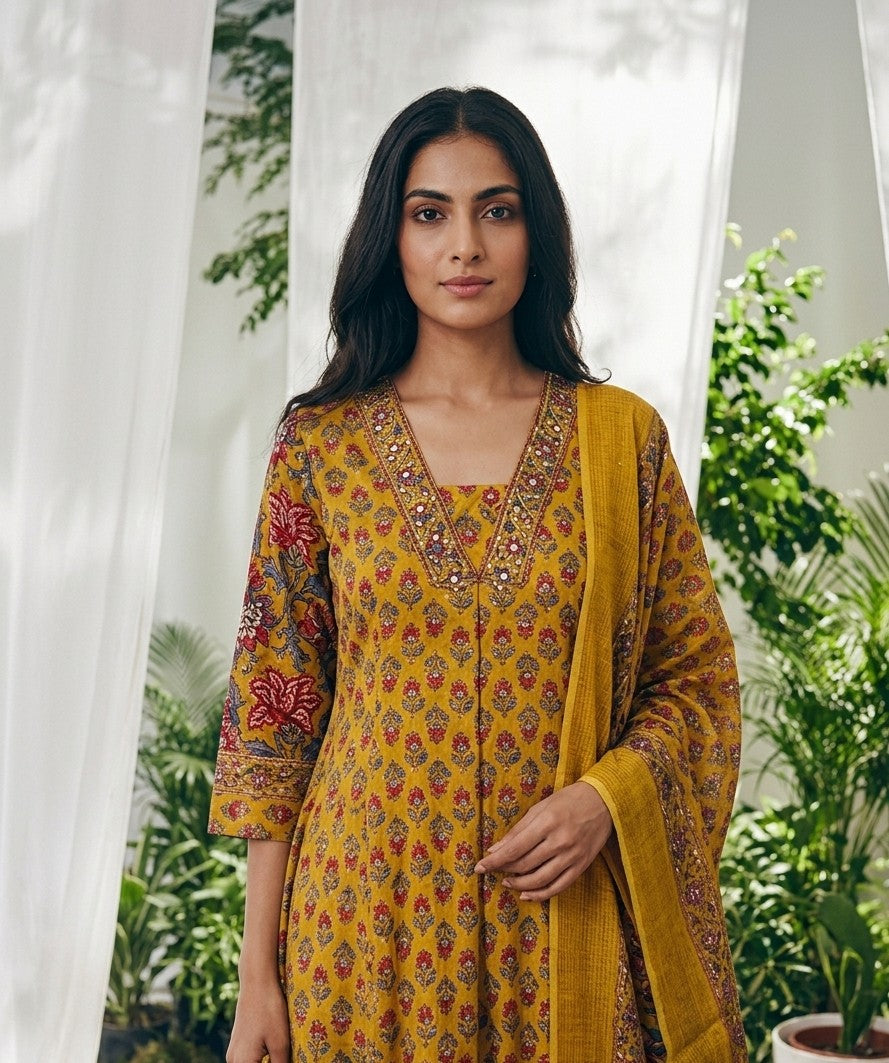 Pure Cotton A Line Anarkali Dupatta Set ANK043