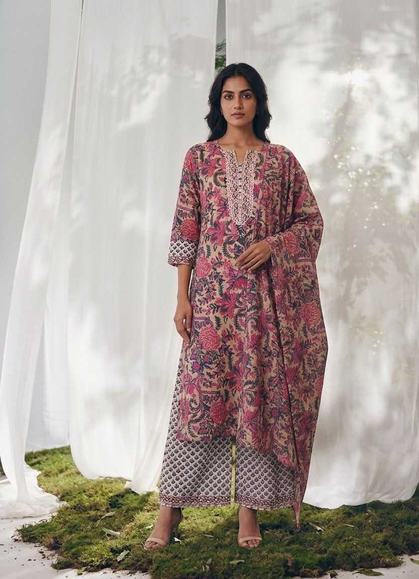 Pure Cotton Floral Print Dupatta Set CS0315