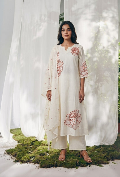 Pure Mul Cotton A Line Dupatta Set With Embroidery  MC031